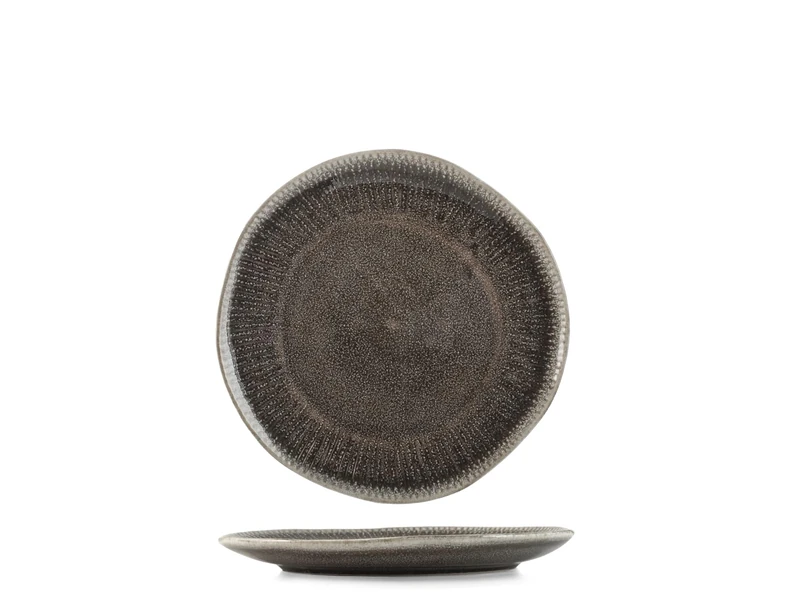 H&H Set of 6 Fruit Plates in Stoneware Yucatan 21 cm - Brown Colour - Minimal Design with Reactive Effect and Texture - Perfect for Fruits, Desserts and Side Dishes - Also Suitable for Catering - Image 1