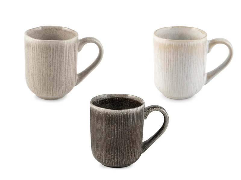 H&H Set of 6 Yucatan Stoneware Mugs 400cc - Assorted Colours - Minimal Design with Reactive Effect - Perfect for Coffee, Milk and Hot Drinks - Also Suitable for Catering