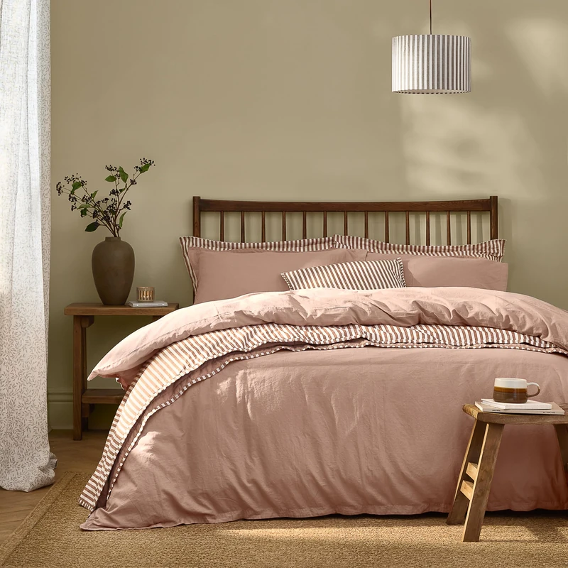Yard furn Hebden Washed Cotton Duvet Cover Set – Soft Relaxed Percale Minimalist Bedding Set (Cotta – Super King)