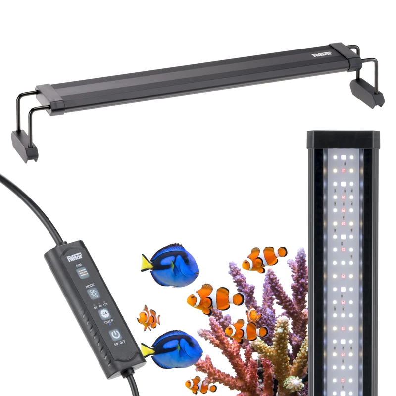 Hydor AQ LUX REEF 500 LED Lamp for Marine Aquarium 24 W (900 lm) Professional Spectrum, Programmable Dimmer and Timer, Adjustable Brackets, Power Supply Included, IP67, 50 x 8 xh 9.5 cm