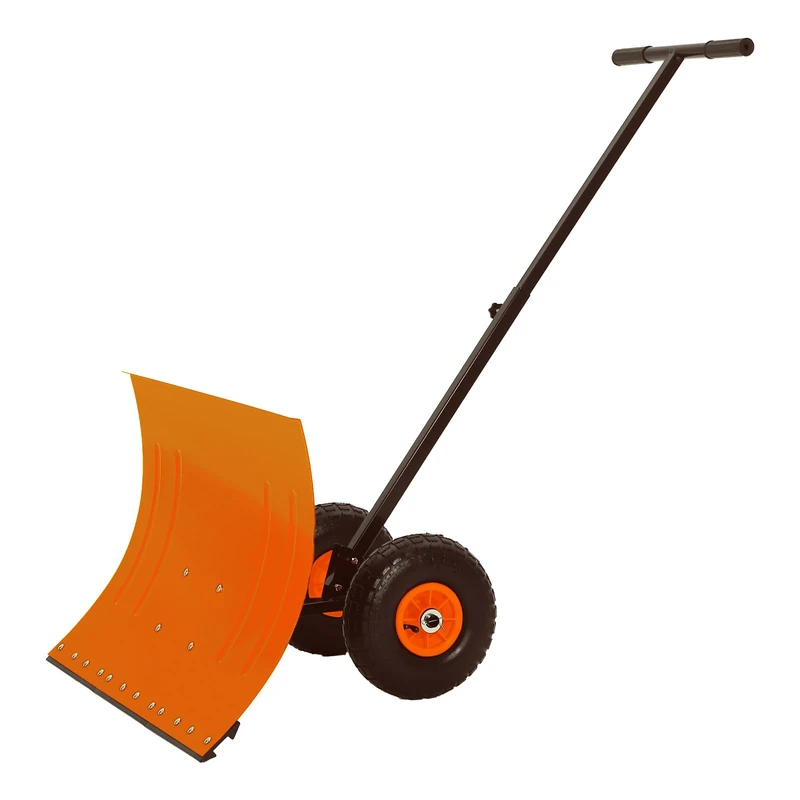 GarveeLife Snow Shovel with Wheels - 29 Inch Wide 5-Way Angle & Height Adjustment, Ergonomic Handle, Heavy Duty Winter Snow Plow, Efficient for Driveways, Walkways & Yards - Colour: Orange xq