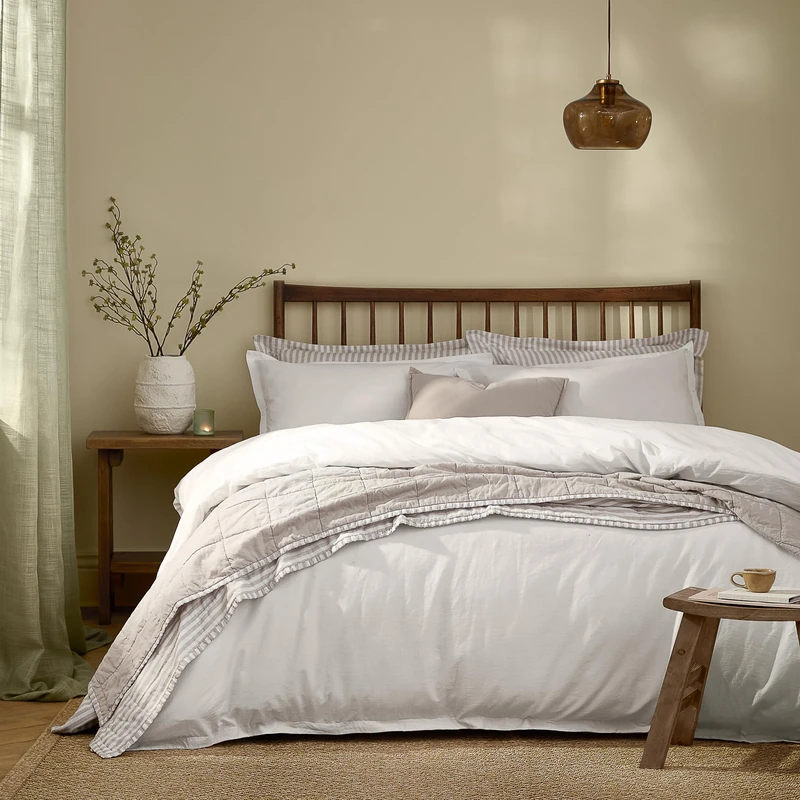 Yard furn Hebden Washed Cotton Duvet Cover Set – Soft Relaxed Percale Minimalist Bedding Set (Chalk – Double)