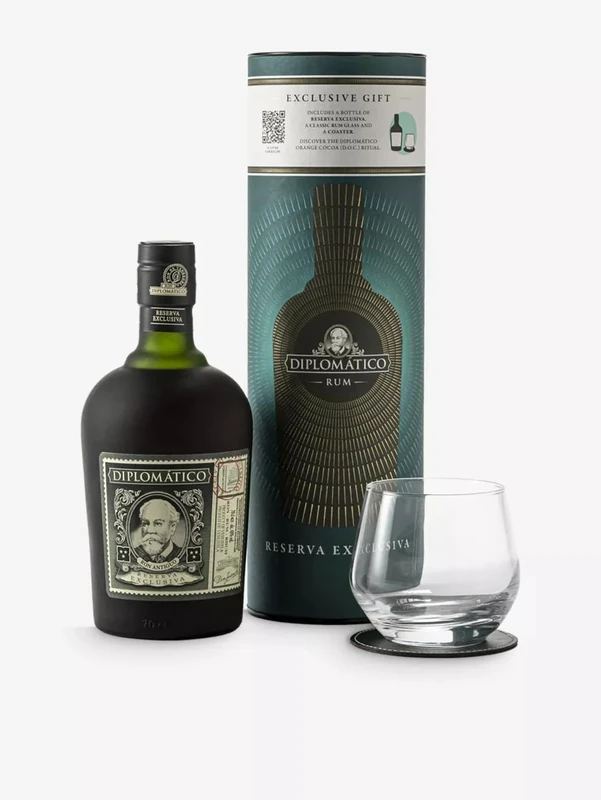 Diplomático Reserva Exclusiva Venezuelan Aged Rum Gift Set with Glass, 70cl | Premium Dark Rum Aged up to 12 Years | Luxury Rum Gift | 40% ABV