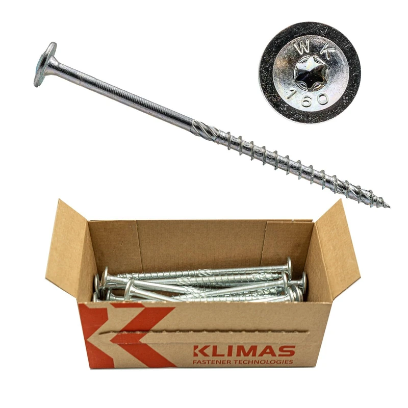 Klimas Wood Screws 10 x 180 mm Flat Head Torx Galvanised White - Wood Screws for Construction, Roofing, Carport - TX Drive, High Holding Power, No Pre-Drilling, Pack of 25