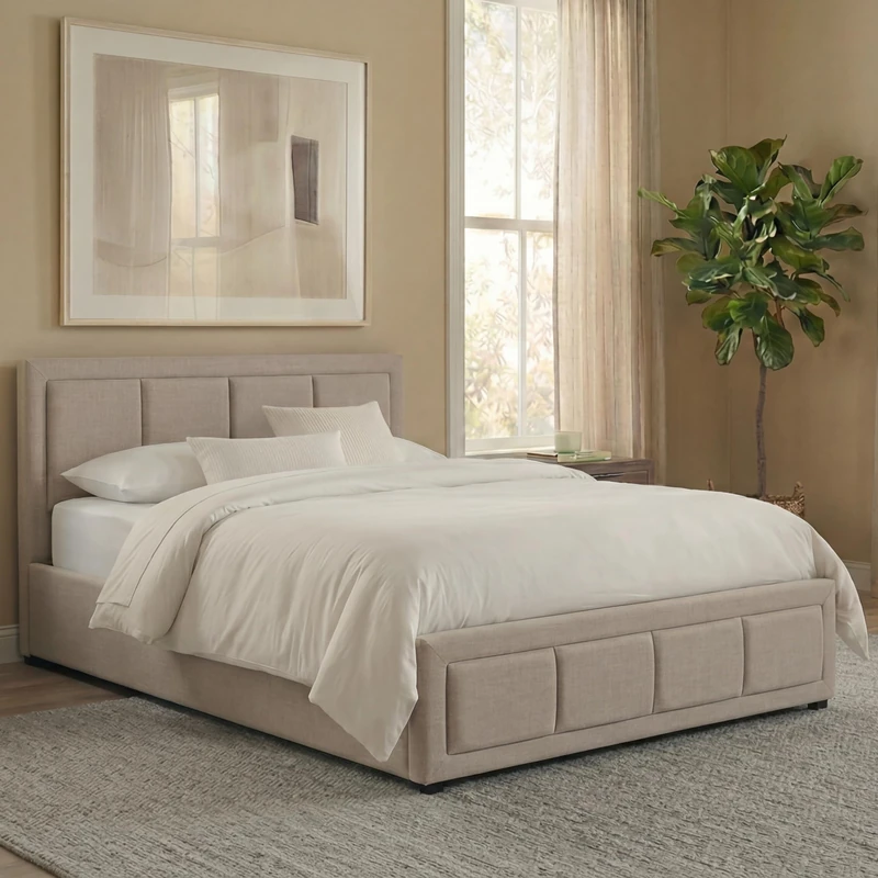 Vida Designs Vanita Fabric Bed Frame Headboard Bedroom Furniture (Beige, Single 3ft-No Mattress)
