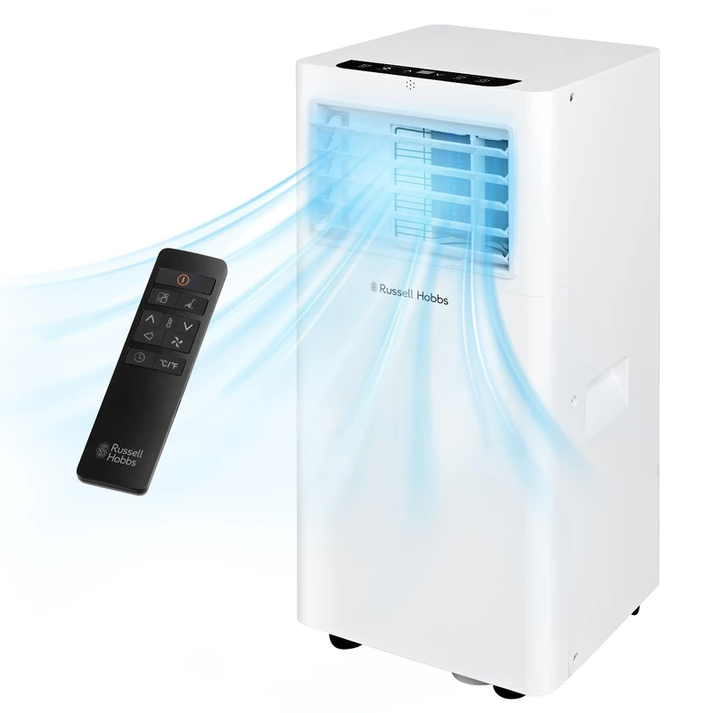 Russell Hobbs Portable 3-in-1 Air Conditioner 7000 BTU, Dehumidifier & Air Cooler with 3 Speeds, Fan Oscillation, 0.45L Water Tank, Touch Control, LED Display & Remote Control, WiFi Enabled RHPAC3002