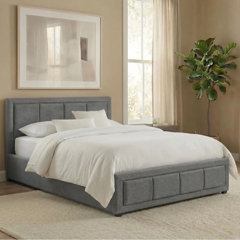 Vida Designs Vanita Fabric Bed Frame Headboard Bedroom Furniture (Light Grey, Single 3ft-No Mattress)