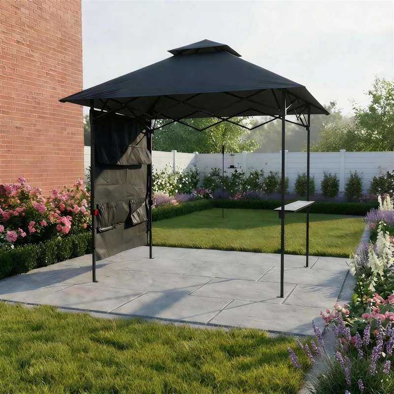 Home Source Verano Steel Gazebo, Outdoor Shelter, Black Powder-Coated Frame, 150D Oxford Fabric, 1000mm Water Resistant