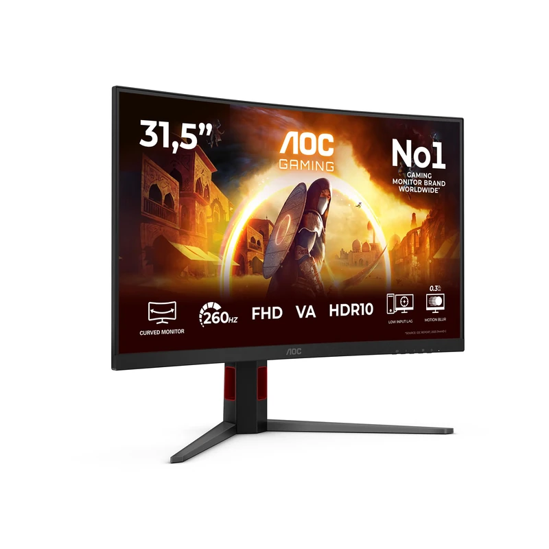 AOC C32G4Z 32 inch FHD Monitor Curved, 260Hz, VA Panel, 4ms GtG, Adaptive Sync, HDR10, FreeSync Prem., Height Adjustment, Speakers, (1920x1080 HDMI 2x 2.0 DP 1x 1.4) Black - Image 1