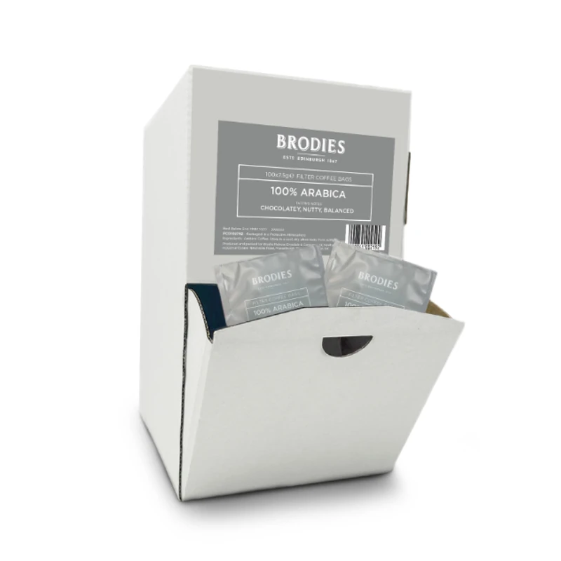 Brodies 100% Arabica Filter Coffee Bags - 1 Dispenser Box of 100 Coffee Bags - Image 1