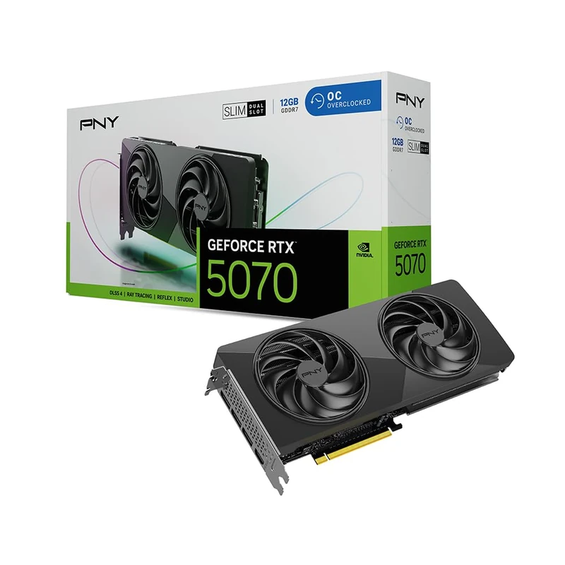 PNY GeForce RTX™ 5070 12GB Slim OC Dual-Fan, 2-Slot, SFF-ready Graphics Card