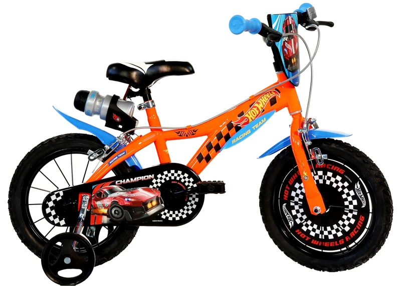 Dino Bikes Hot Wheels 16" Kids Bicycle, Orange/Black/Blue, Steel Frame, Pneumatic Tyres, Ages 5-8