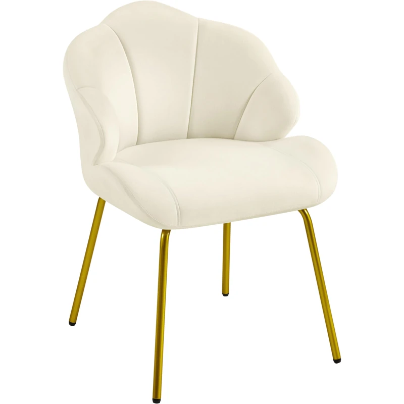 Yaheetech Velvet Armchair, Accent Tub Chair with Metal Legs, Cute Vanity Chair with Shell Shaped Backrest for Living Room/Bedroom/Dressing Table/Office, Beige