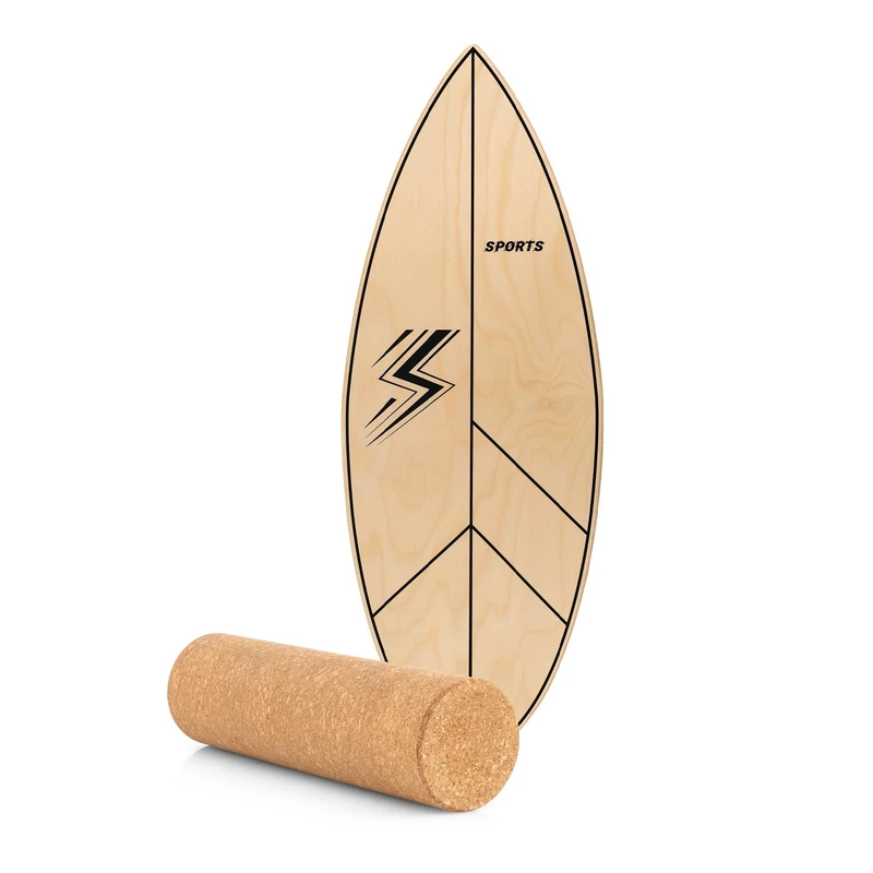 FANTASK Balance Board with Cork Roll, Balance Board Made of FSC Certified Birch Wood, Wobble Board in Leaf Shape, Balance Trainer, Load Capacity up to 100 kg, Balancing Board for Children and Adults