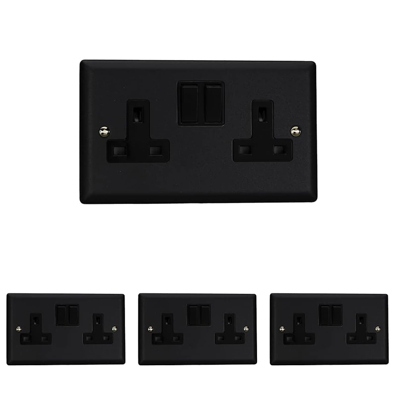Varilight Double Switched Socket - Urban Matt Black With Black Insert (Pack of 4)
