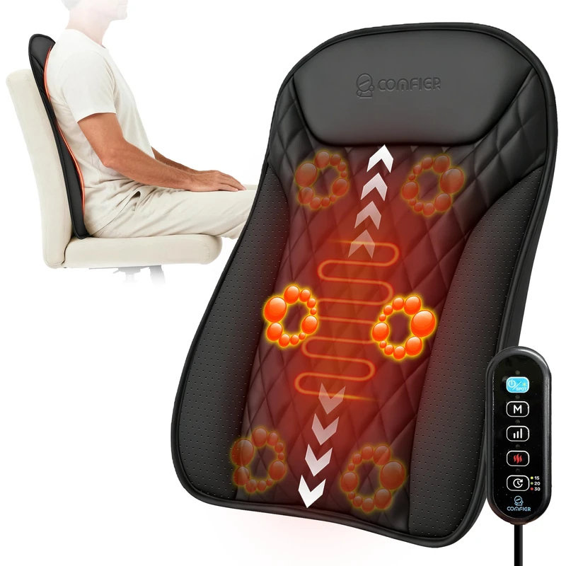 COMFIER Ultra-Slim Shiatsu Back Massager with Heat, 4D Seat Massager, Heated Massage Cushion, 20 Movable Massage Heads for Office, Home and Car, Gift for Men and Women