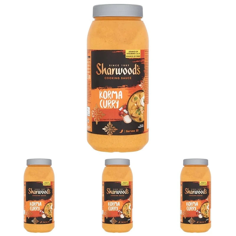 Sharwood's Indian Korma Curry Sauce, Mild & Creamy Curry Sauce with Coconut & Tomato, Vegetarian, Catering Jar, 2.25 kg (Pack of 4) - Image 1