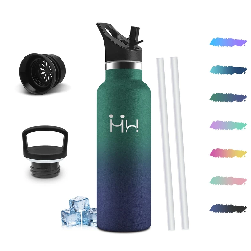 Mulbijeo Thermal Water Bottle with Straw, 500ml 18/8 Stainless Steel, Thermos, BPA-Free and Leakproof, Gym Bottles, Water Bottles, for School, Sports, Travel, Water Bottle