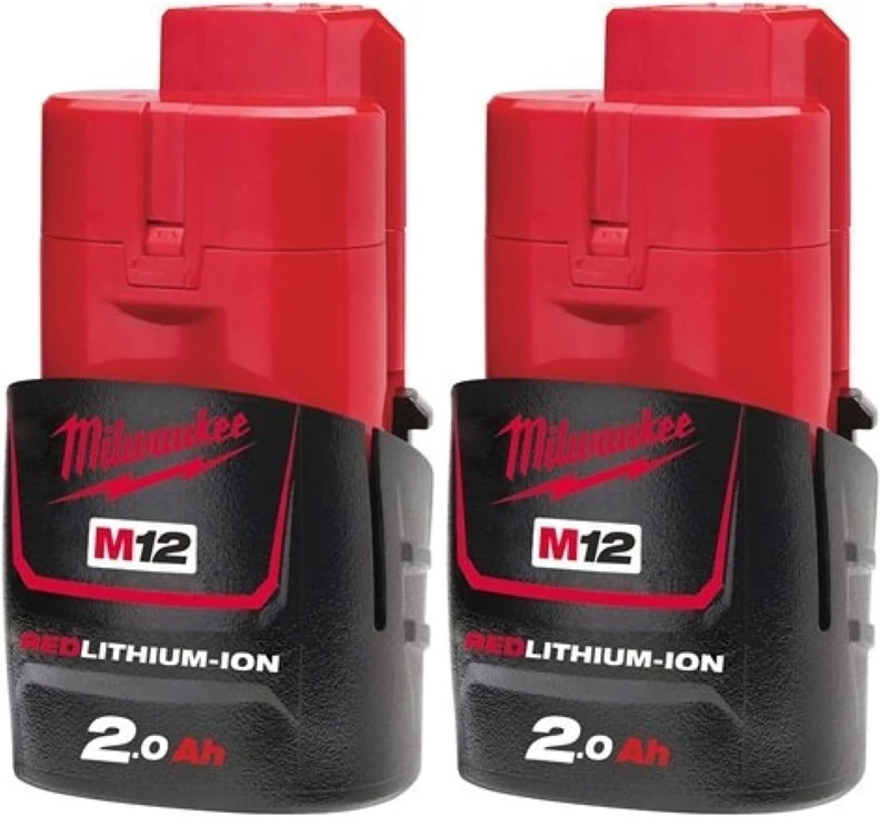 Milwaukee M12B2 2.0Ah Lithium-Ion Battery - Red (Pack of 2)