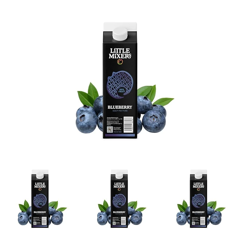 Little Mixers Blueberry Purée (1kg) | Real Fruit Purée for Cocktails, Desserts and Baking | Ready-to-Use, Rich Natural Flavour (Pack of 4)