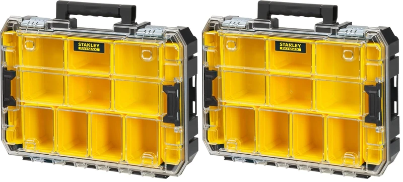 Stanley FatMax FMST82967-1 Stackable Tool Box with Transparent Lid and 10 Sorting Inserts of Different Sizes, Can be Combined with Other TSTAK Boxes (Pack of 2)