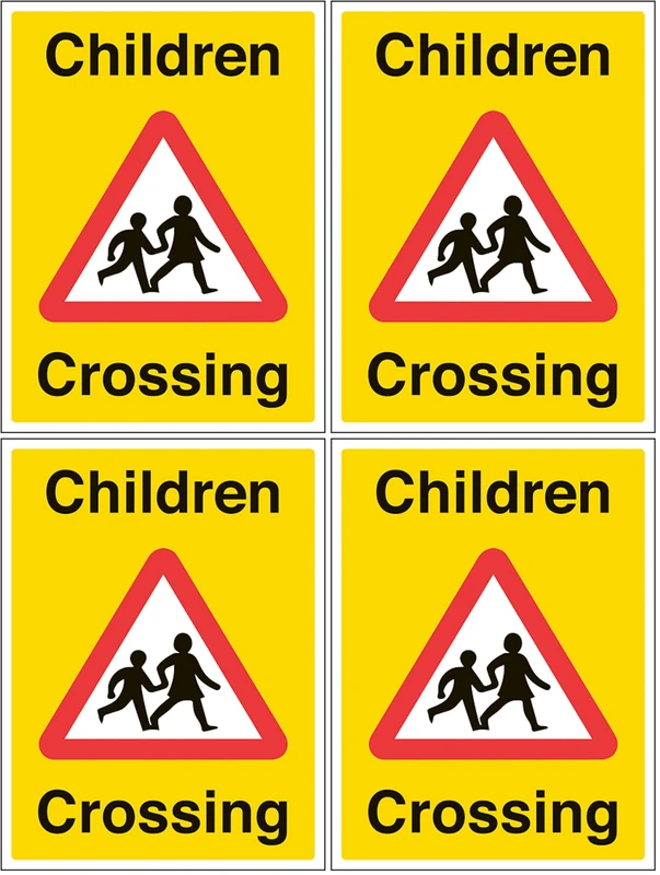 V Safety Children Crossing 300 x 400 mm - 2mm Super-Tough Rigid Plastic Safety Sign (Pack of 4) - Image 1