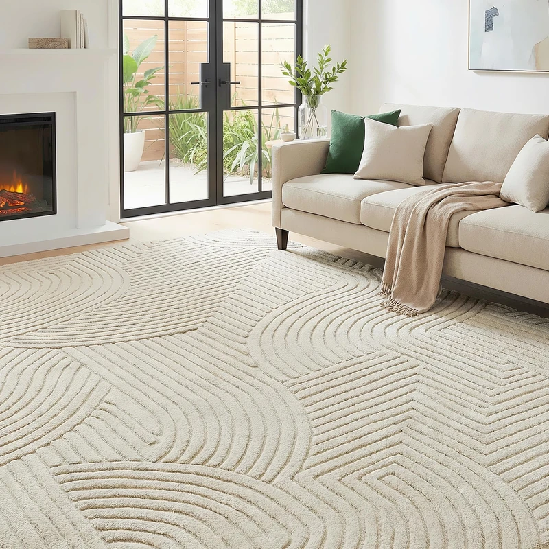 HOMCOM Modern Geometric Rug, Thick Plush, Non-Slip, 200 x 140 cm, Cream, Living Room, Bedroom, Office - Image 1