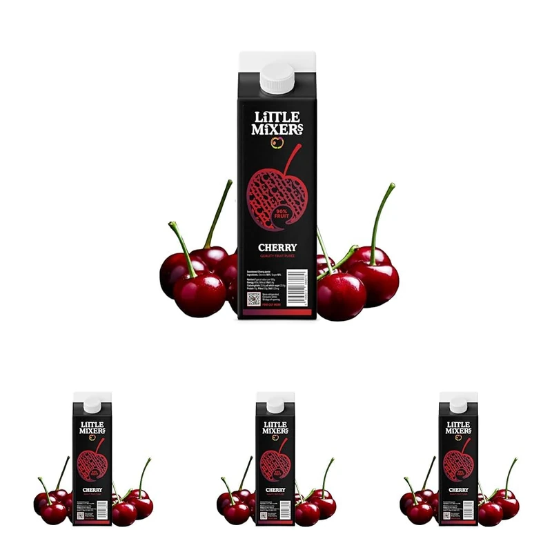 Little Mixers Cherry Purée (1kg) | Real Fruit Purée for Cocktails, Desserts and Baking | Ready-to-Use, Rich Natural Flavour (Pack of 4)