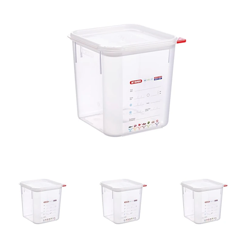Araven Squared Transparent Container Polypropylene - 4Ltr with Lid 195x195x190 (Pack of 4)