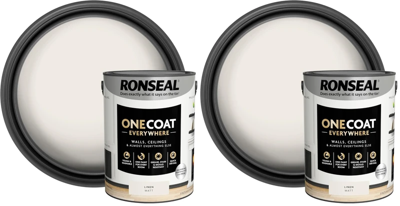 Ronseal One Coat Everywhere Paint Linen Matt 5L – Durable Interior Paint for Walls & Ceilings Smooth Finish Quick Coverage Ideal for Easy Home Projects (Pack of 2)