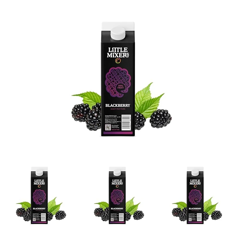 Little Mixers Blackberry Purée (1kg) | Real Fruit Purée for Cocktails, Desserts and Baking | Ready-to-Use, Rich Natural Flavour (Pack of 4)