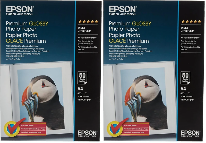 EPSON Premium Glossy Photo Paper Inkjet 225g/m2 A4 50 Sheets 2-Pack