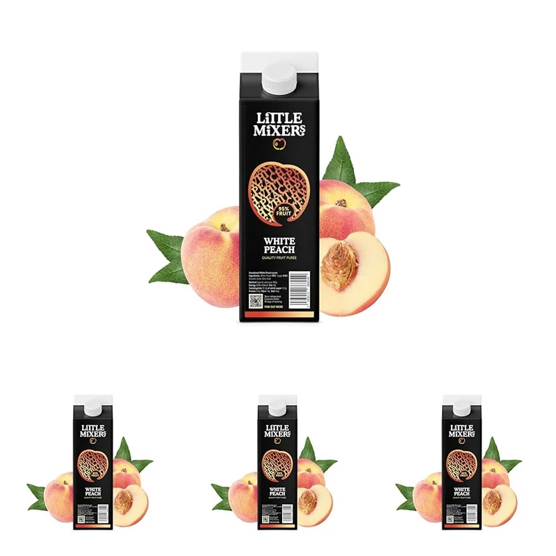 Little Mixers White Peach Purée (1kg) | Real Fruit Purée for Cocktails, Desserts and Baking | Ready-to-Use, Rich Natural Flavour (Pack of 4)
