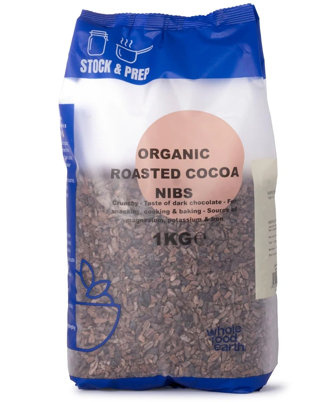 Whole Food Earth - Organic Roasted Cocoa Nibs 1kg - Stock & Prep - Superfood