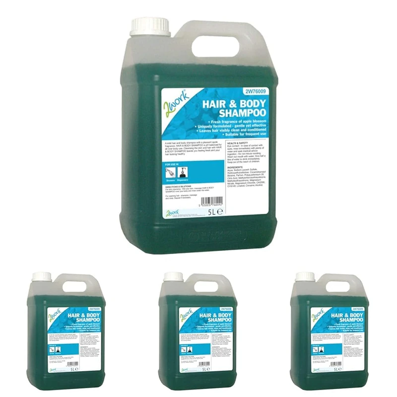 2Work 2W76009 Hair and Body Wash Apple Fragrance Bulk Bottle, 5 Litre (Pack of 4) - Image 1