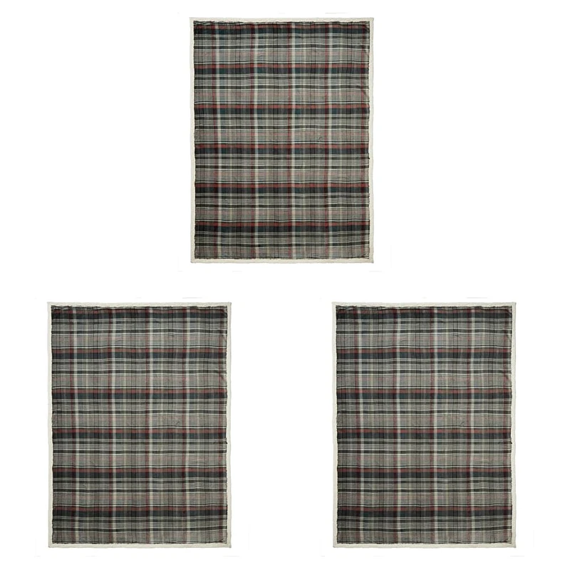 Dreams & Drapes Lodge Polyester Throw, Green, 150 x 200cm, Sherpa Reverse, Traditional Check Pattern (Pack of 3)