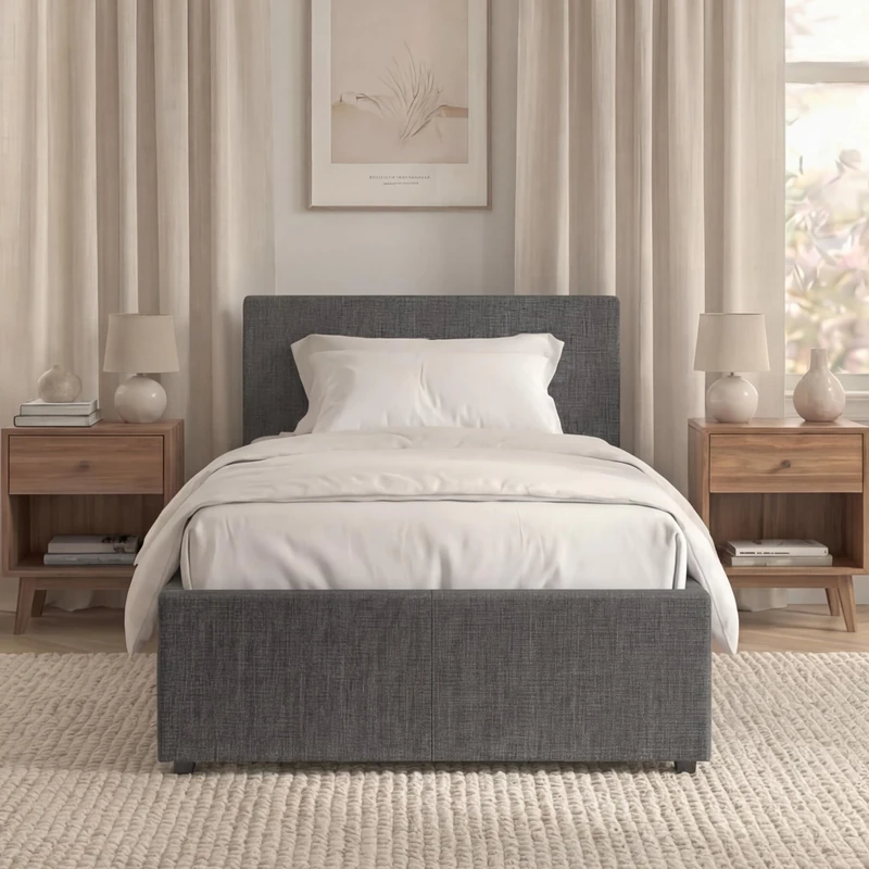 Vida Designs Veronica Single Ottoman Bed, Dark Grey Linen