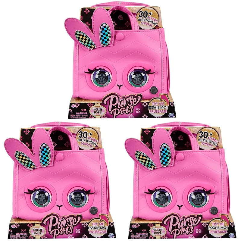 Purse Pets, Holly Hops Bunny Tote Bag Interactive Pet Toy and Cross-body Bag with over 30 Sounds and Reactions, Kids’ Toys for Girls Aged 4 and up (Pack of 3) - Image 1