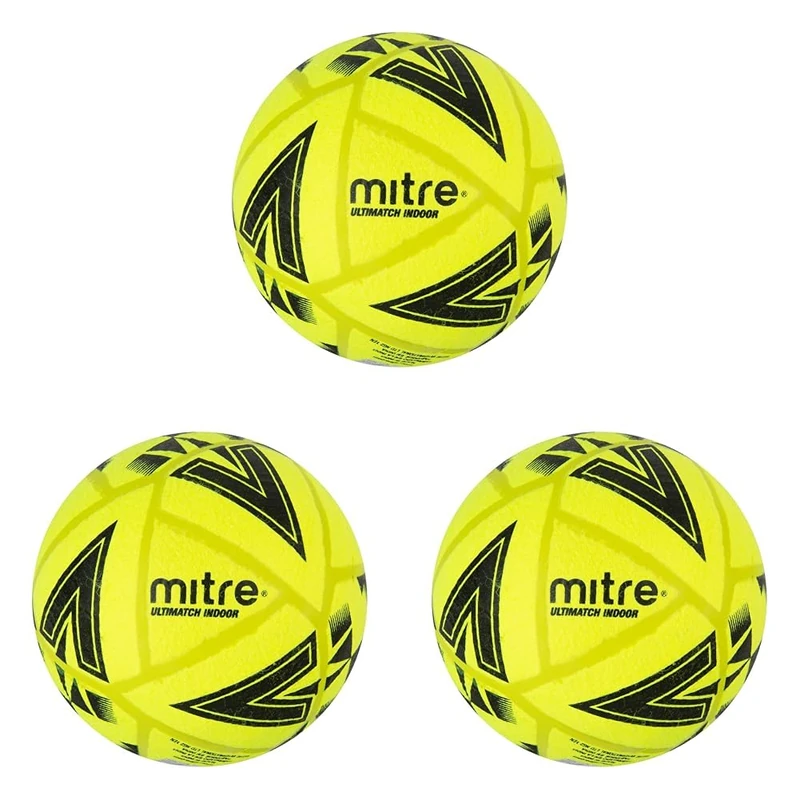 Mitre Ultimatch Indoor Football, Shape Retention, Ball, Yellow/Black, 1 (Pack of 3)