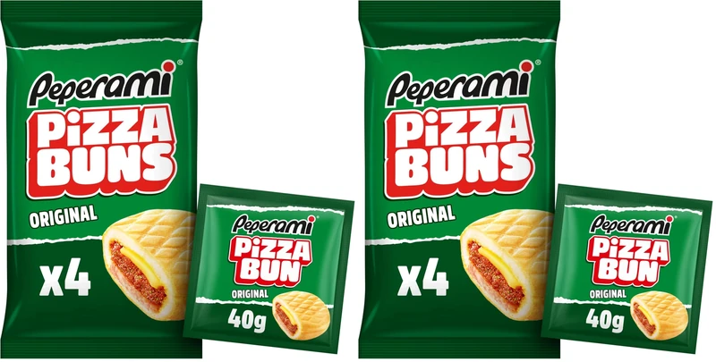 PEPERAMI Pizza Bun, 16 Pack, 8 x 160 g, Pizzasnack, Mini-Pizza To Go, for on the go, the office, and lunch break, with salami, pizzasauce, and cheese