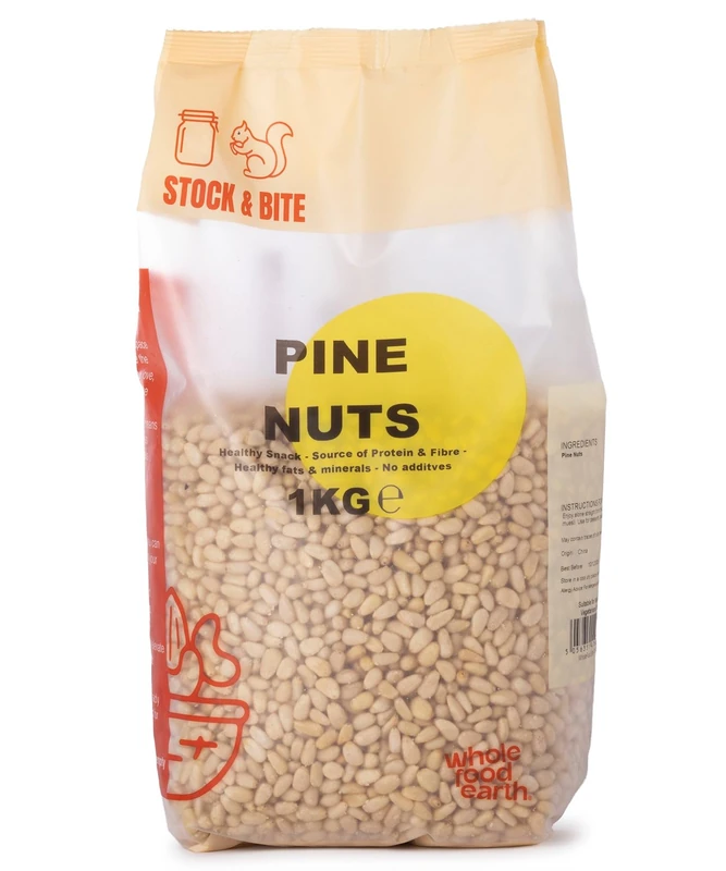 Wholefood Earth Pine Nuts 1kg - Premium Pine Nut Kernels | Delicate Buttery Flavour | Essential for Pesto | Vegan | No Additives | Stock & Bite - Image 1