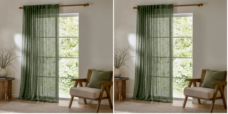 furn. Yard Cirrus Woven Sheer Curtain Panel – Airy Semi Sheer Modern Curtain (Forest - 140x250cm) (Pack of 2)