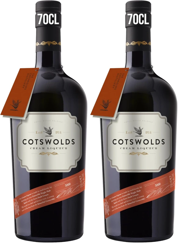 Cotswolds Cream Liqueur | 70cl | 17% vol | Award Winning English Whisky Cream Liqueur | Made with the Finest English Cream | Enjoy Over Ice, in Hot Cocoa or Coffee (Pack of 2)