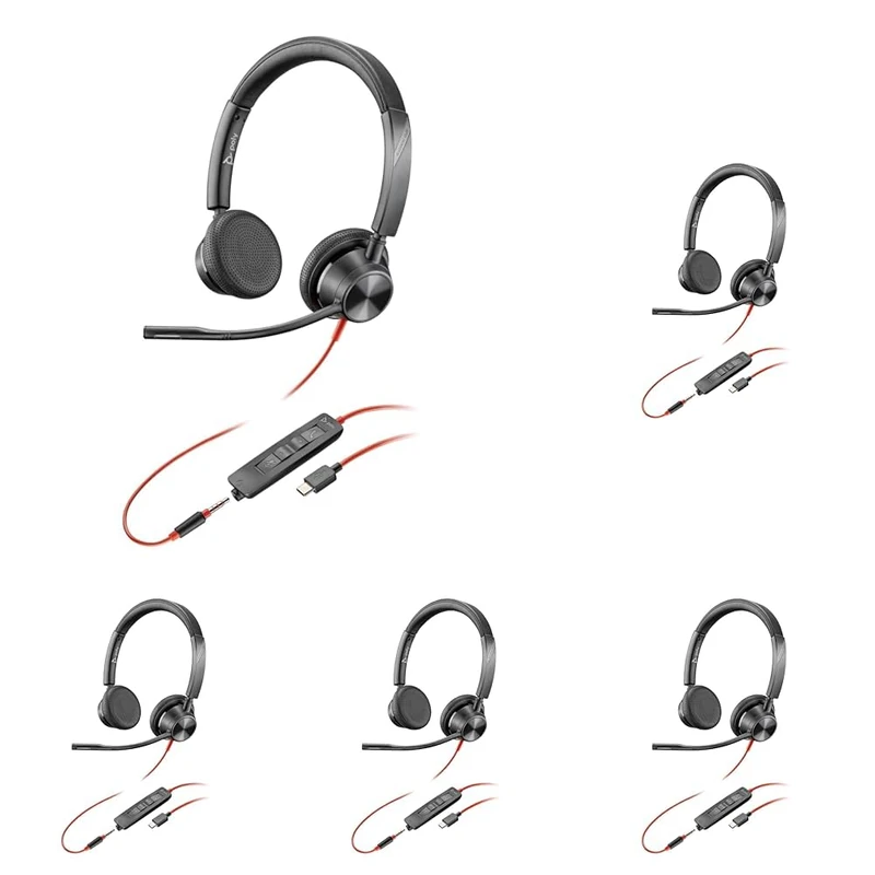 POLY Blackwire 3325 Wired Headset – Flexible Microphone Boom – Hi-fi Stereo - Connect to PC/Mac/Mobile via USB-C, USB-A, or 3.5 mm - Works with Teams, Zoom (Pack of 5)