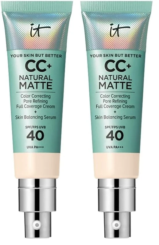 IT Cosmetics Full Coverage Foundation, Natural Matte, Made with Hyaluronic Acid, SPF 40 Protection, Your Skin But Better CC+, Shade: Fair Ivory, 32ml (Pack of 2) - Image 1