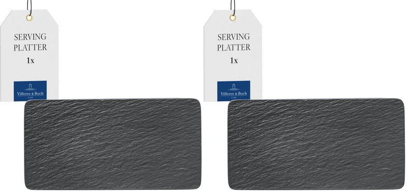 Villeroy & Boch 10-4239-2281 Manufacture Rock Rectangular Serving, Beautifully Shaped Presentation Plate Maoffrom Premium Porcelain, Dishwasher Safe, Black (Pack of 2)