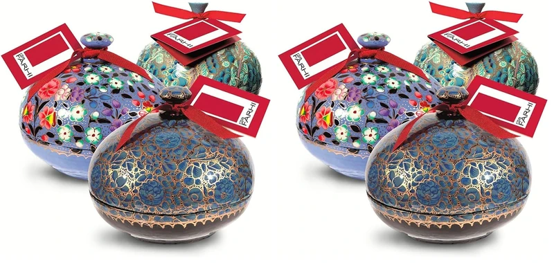 Rita Farhi Dark Chocolate Covered Gingers in a Hand Made Papier Mache Bonbonniere 130 g - Blue - New Palm Oil Free Recipe (Pack of 2) - Image 1