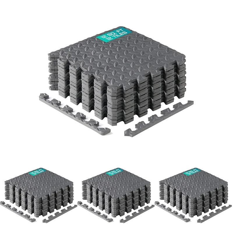 Yes4All EVA Interlocking Mats, Puzzle Floor Tiles, Foam Floor Padding with Border for Furniture, Home Space, Living Room, Garage - Gray, 1.02 m2 (Pack of 4)