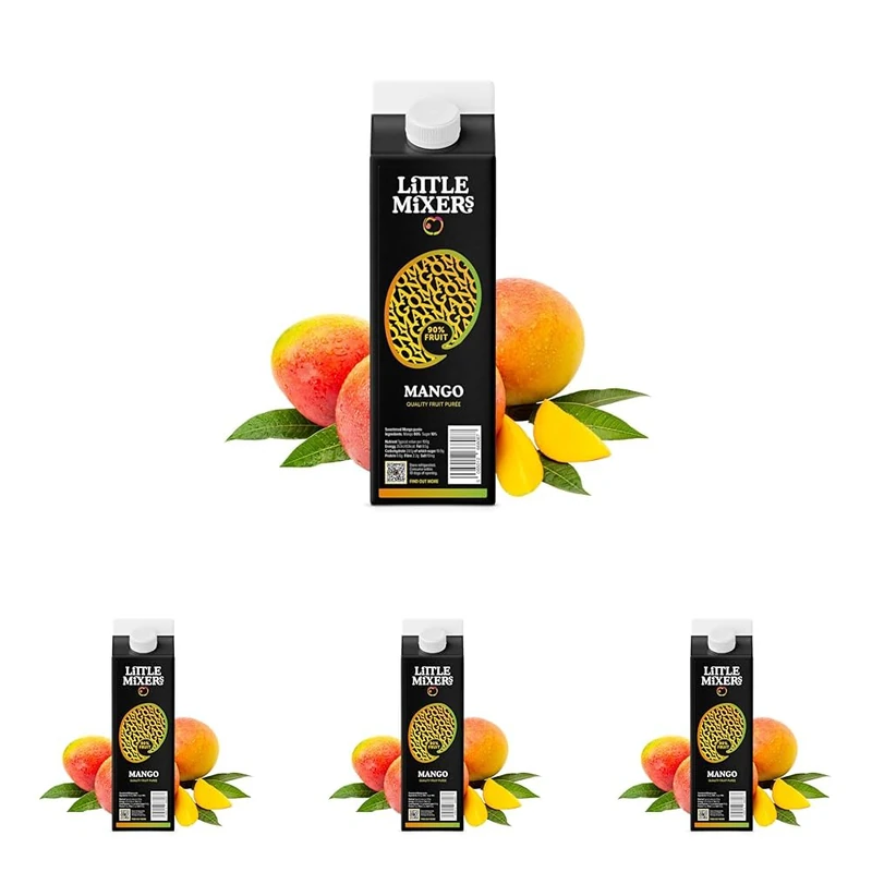 Little Mixers Mango Purée (1kg) | Real Fruit Purée for Cocktails, Desserts and Baking | Ready-to-Use, Rich Natural Flavour (Pack of 4)