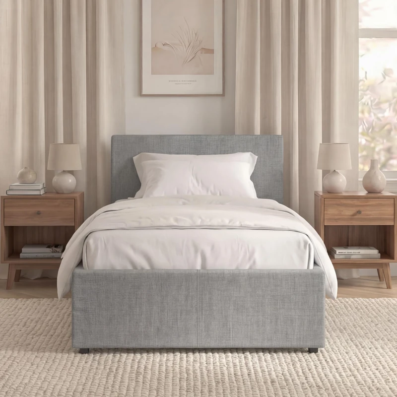Vida Designs Veronica Single Ottoman Bed, Light Grey Linen